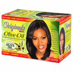 A box of Originals by A&L Best Olive Oil Conditioning Relaxer System, Super Coarse, featuring a model with styled black hair on the front of the packaging.