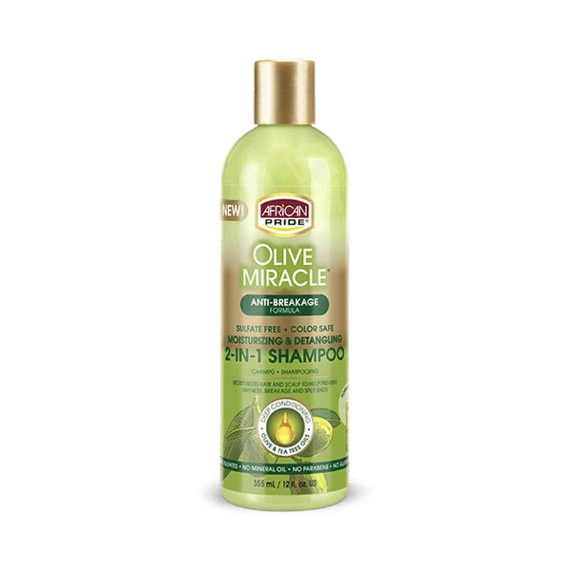 African Pride Olive Miracle 2-in-1 Shampoo bottle on a white background