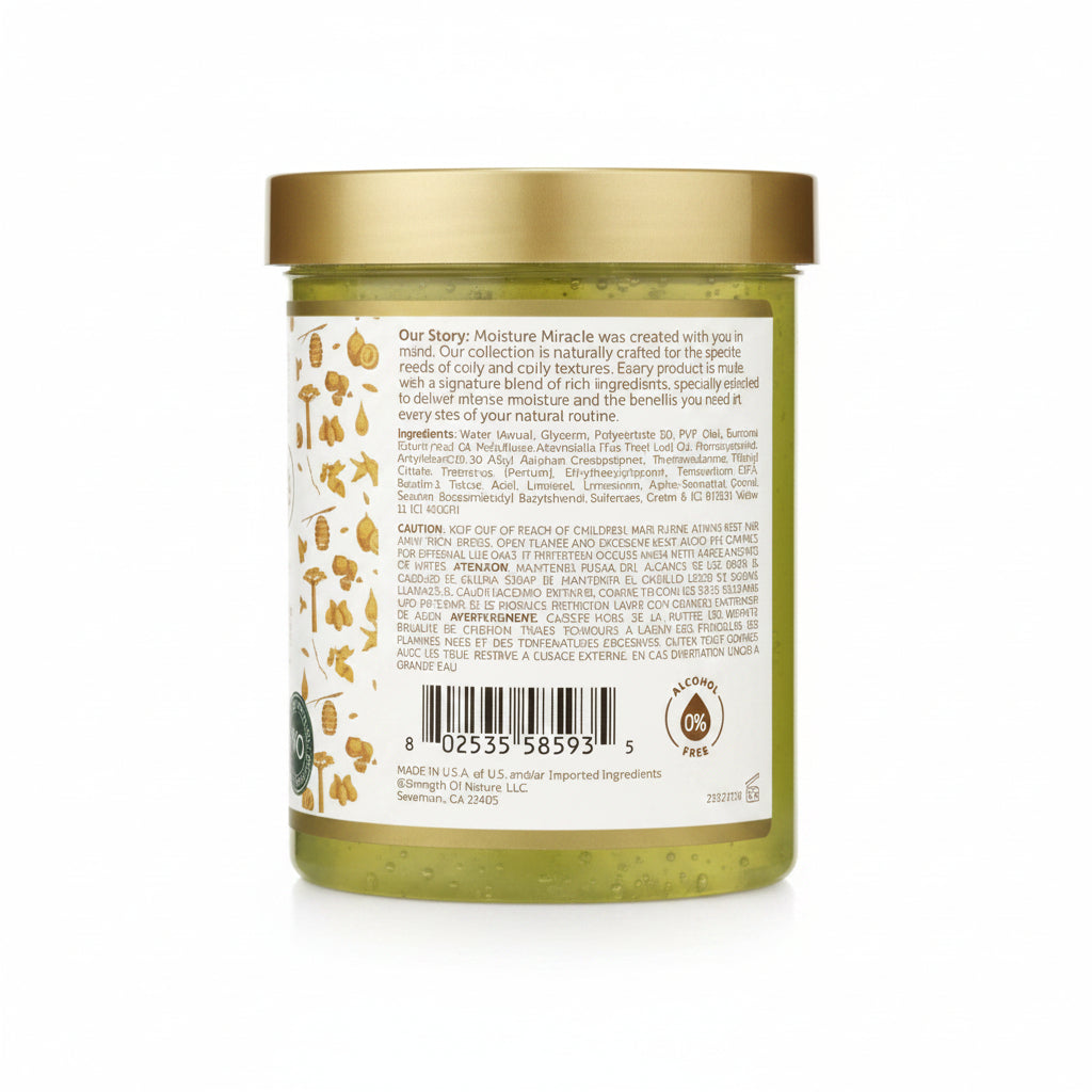 Green jar with gold lid and label on a white background
