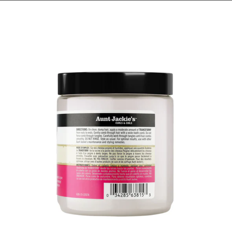 Jar of Aunt Jackie's product with a black lid on a white background