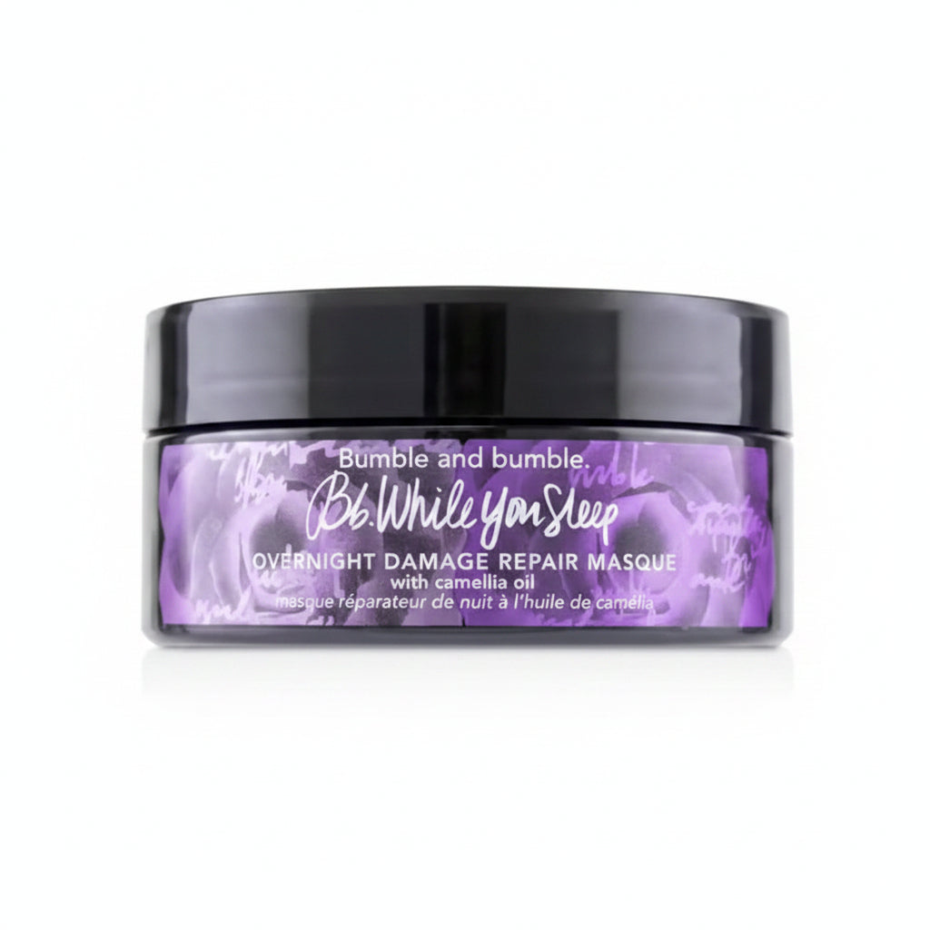 Bumble and bumble overnight damage repair masque jar with purple label