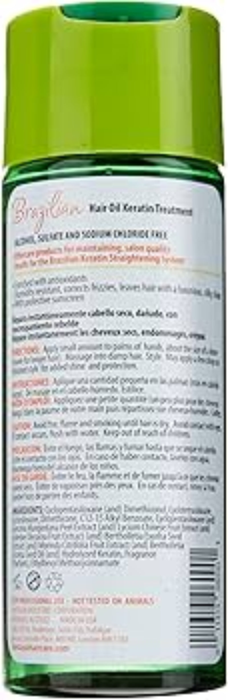 Back label of a green bottle with text and branding