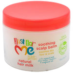 Jar of 'Just For Me' soothing scalp balm with a red lid on a white background