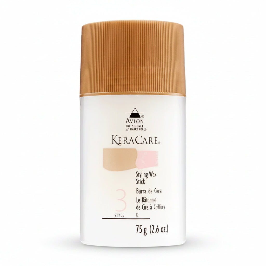 KeraCare styling wax stick with brown cap on white background