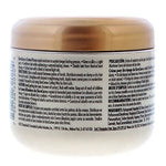 Back view of a hair care product jar with text on a white background
