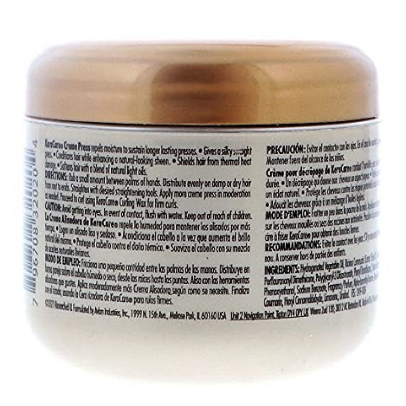 Back view of a hair care product jar with text on a white background