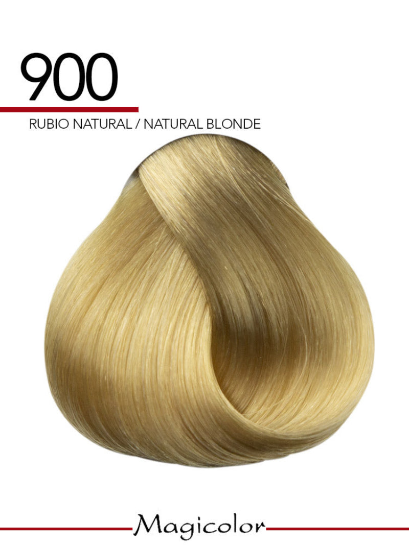 Hair color swatch for Rubio Natural/Natural Blonde with Magicolor branding.