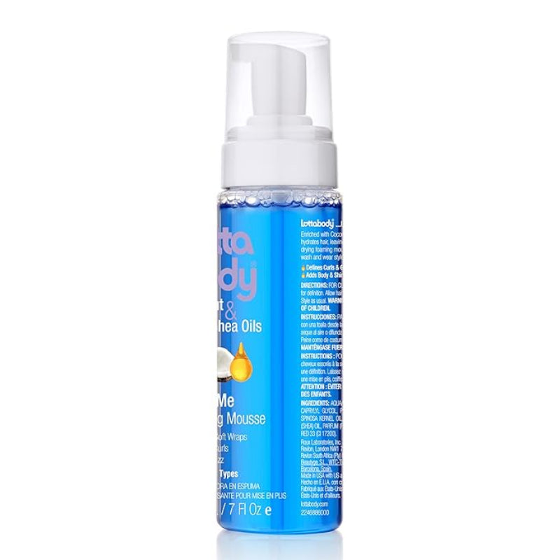 Blue bottle of Lush body mousse on a white background