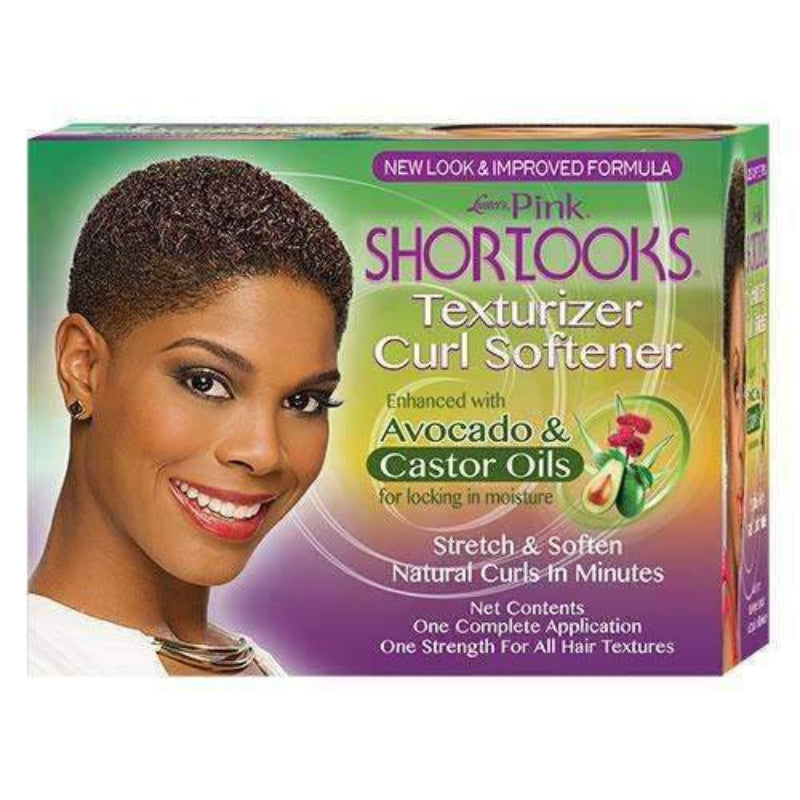 Box of Lester's Pink Shortlooks Texturizer Curl Softener with a model on the packaging.