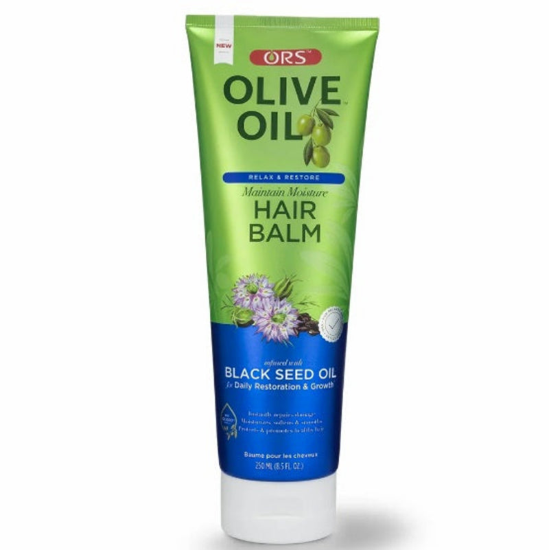 Tube of ORS Olive Oil Hair Balm on a white background
