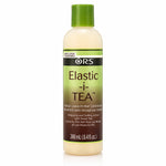 A bottle of ORS Elastic-i-Tea Herbal Leave-In Hair Conditioner with a green cap and a green-to-brown label, shown on a white background.
