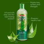 ORs Olive Oil Creamy Aloe Shampoo bottle with aloe vera leaves on a green background