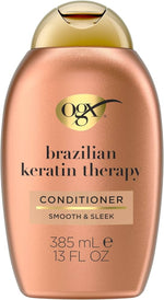 OGX Brazilian Keratin Therapy conditioner bottle on a white background