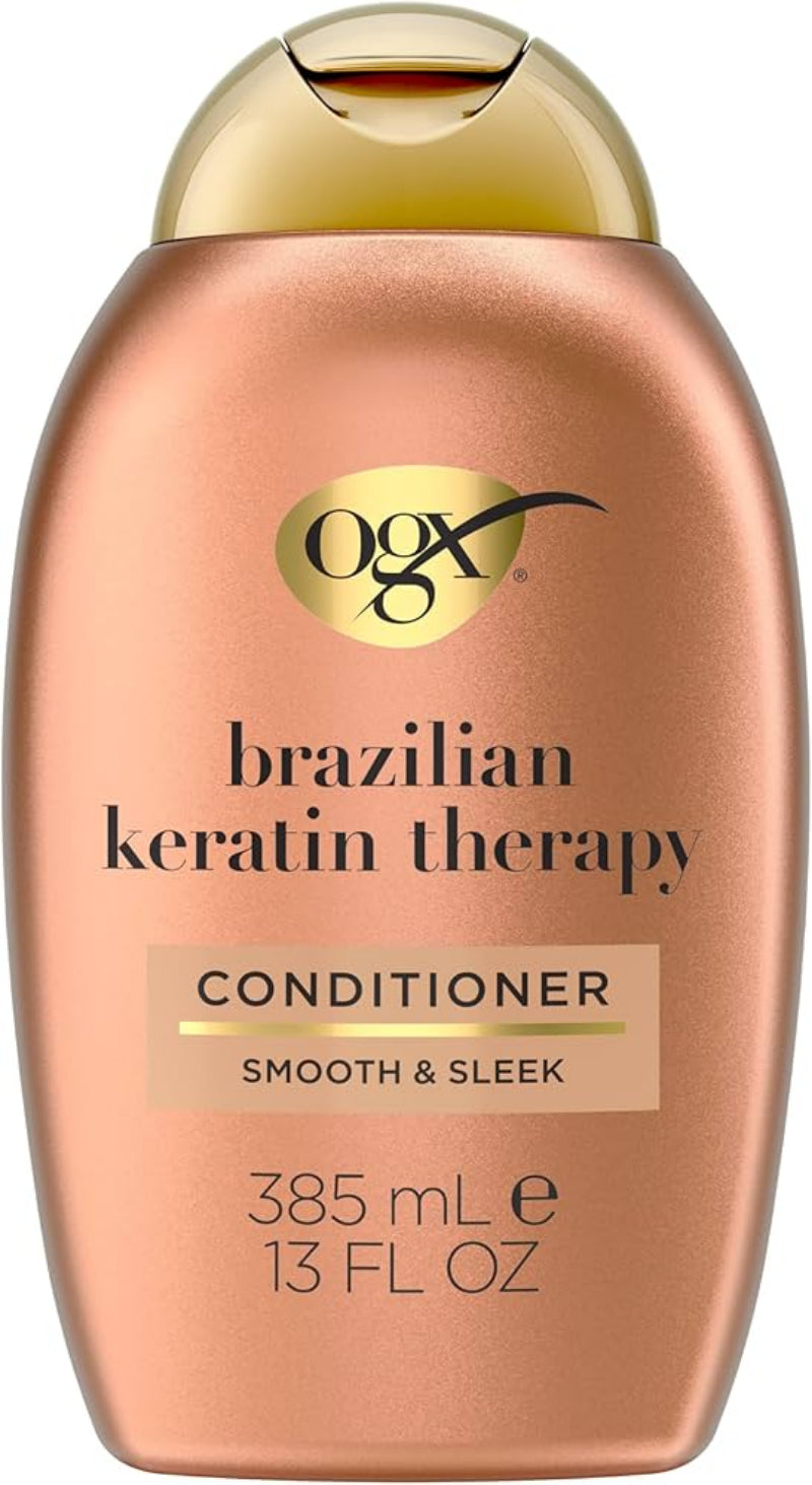 OGX Brazilian Keratin Therapy conditioner bottle on a white background