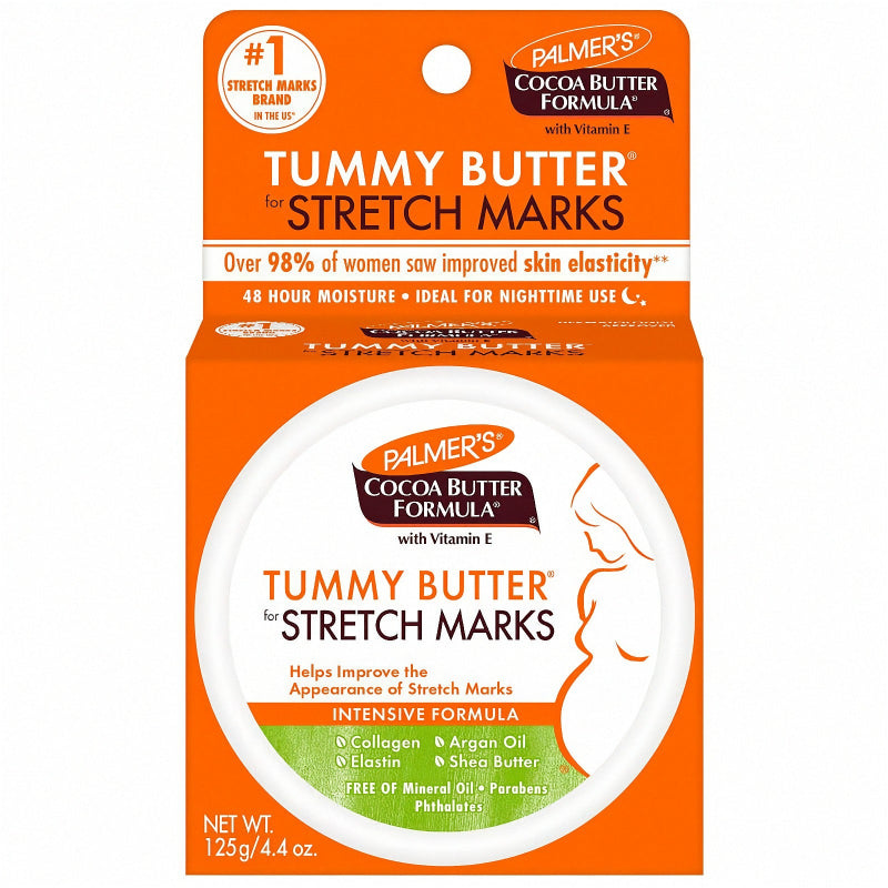 Palmer's Cocoa Butter Formula Tummy Butter for stretch marks packaging on a white background