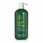 Green bottle of Paul Mitchell Lemon Sage thickening conditioner on a white background