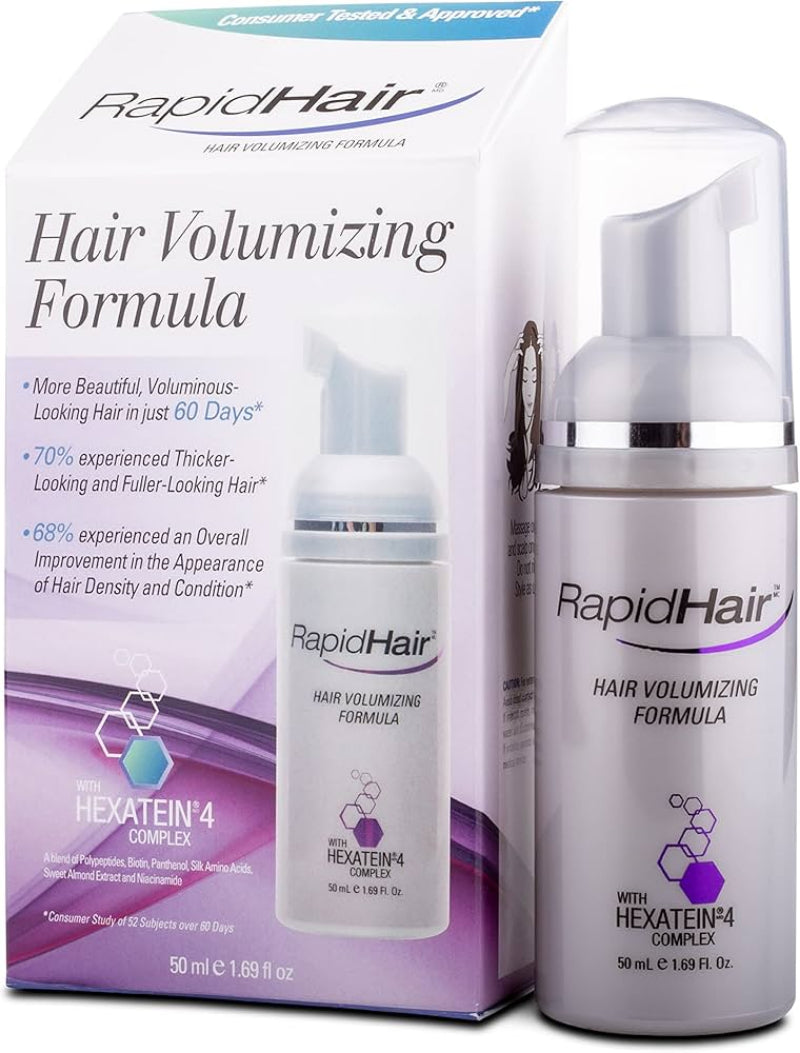 RapidHair hair volumizing formula packaging and bottle on a white background
