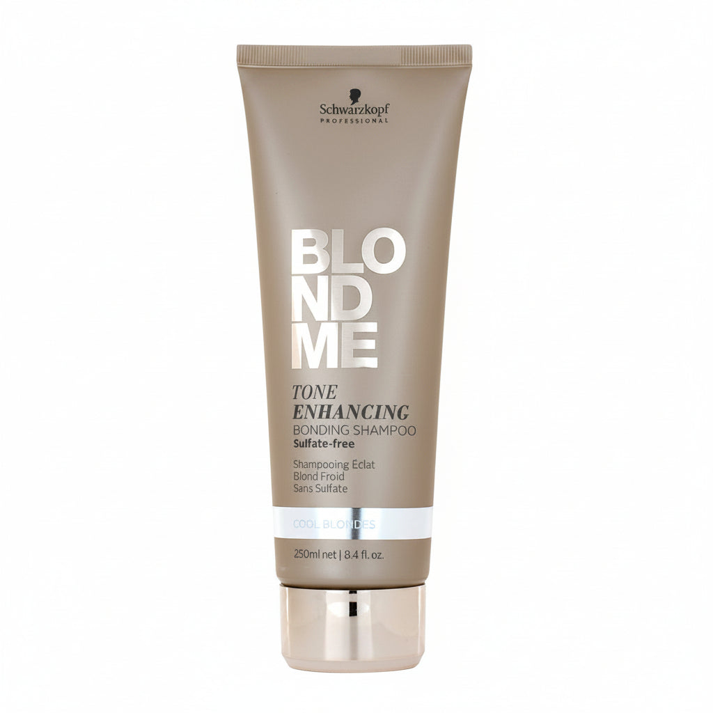 Schwarzkopf Blond Me Tone Enhancing Bonding Shampoo tube on a white background