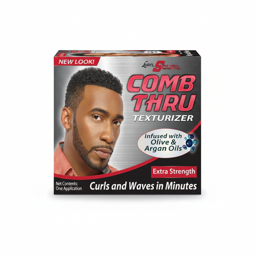 Luster's Comb Thru Texturizer box with a man's face on the packaging.