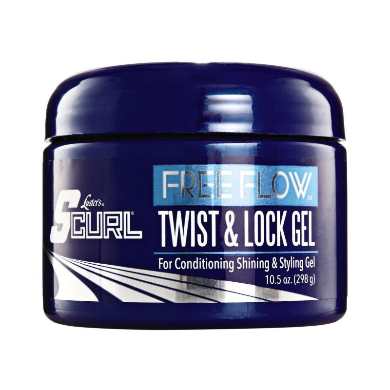 Blue jar of Luster's Free Flow Twist & Lock Gel on a white background