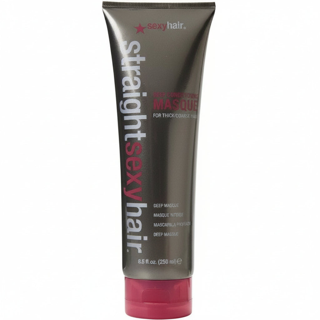 Tube of 'straight sexy hair' masque on a white background