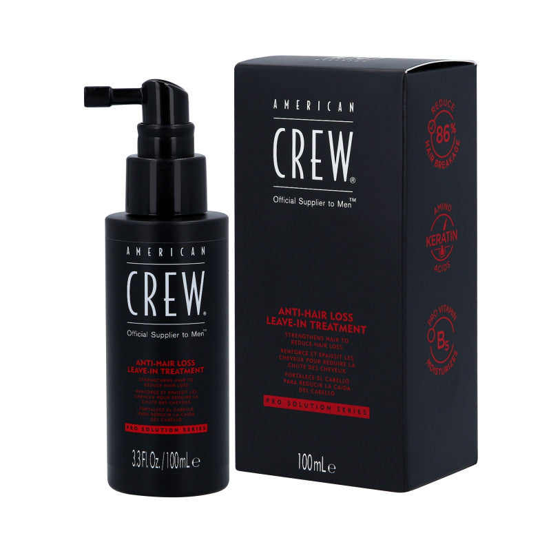 American Crew anti-hair loss leave-in treatment bottle and packaging on a white background