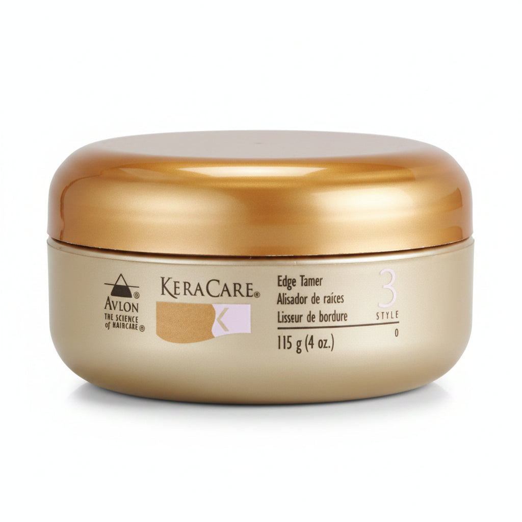 KeraCare Avlon hair product jar with gold lid on a white background