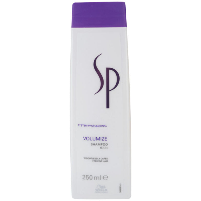 Shampoo bottle with purple cap and white label on a white background